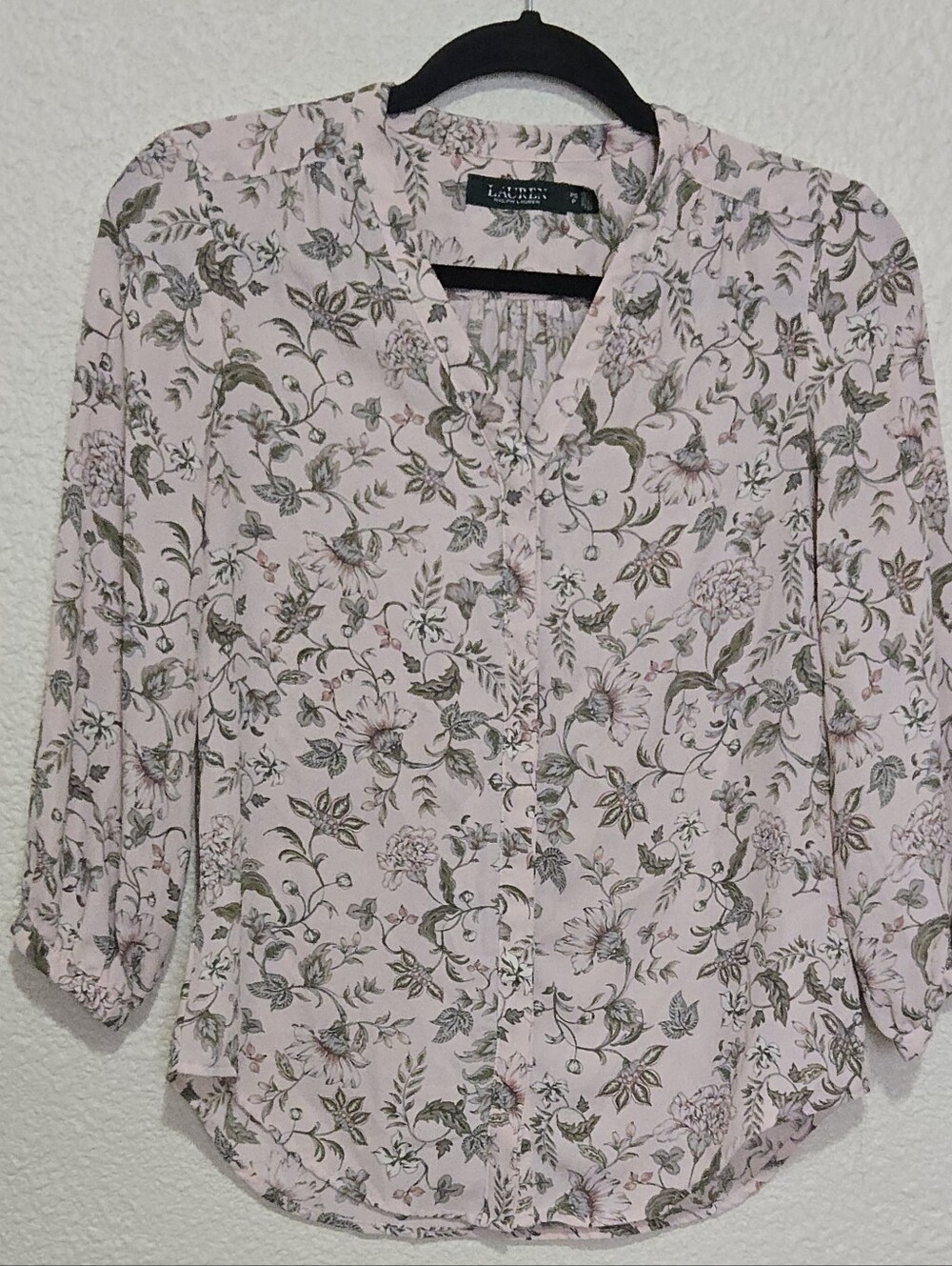 Lauren Ralph Lauren Blush Pink Floral Blouse - 3/4 Sleeves - Size PS